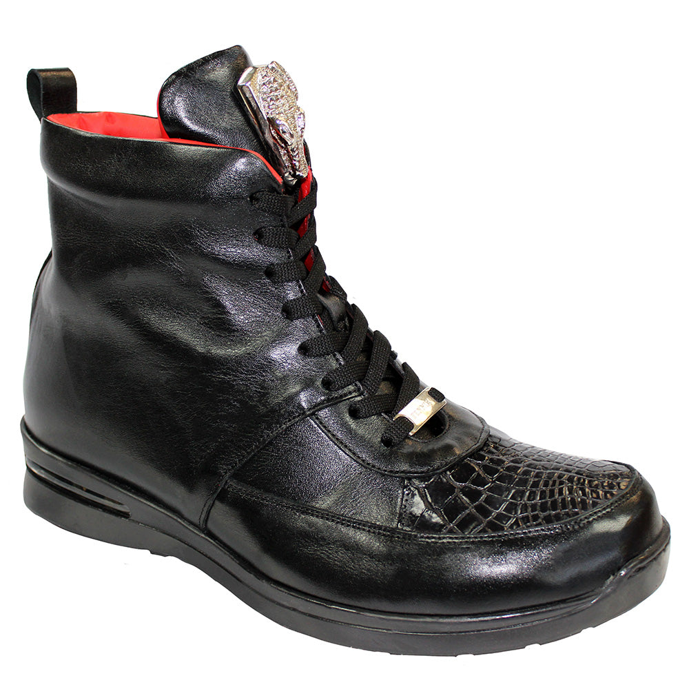 Fennix Devon Alligator & Calfskin Hi-top Sneakers Black