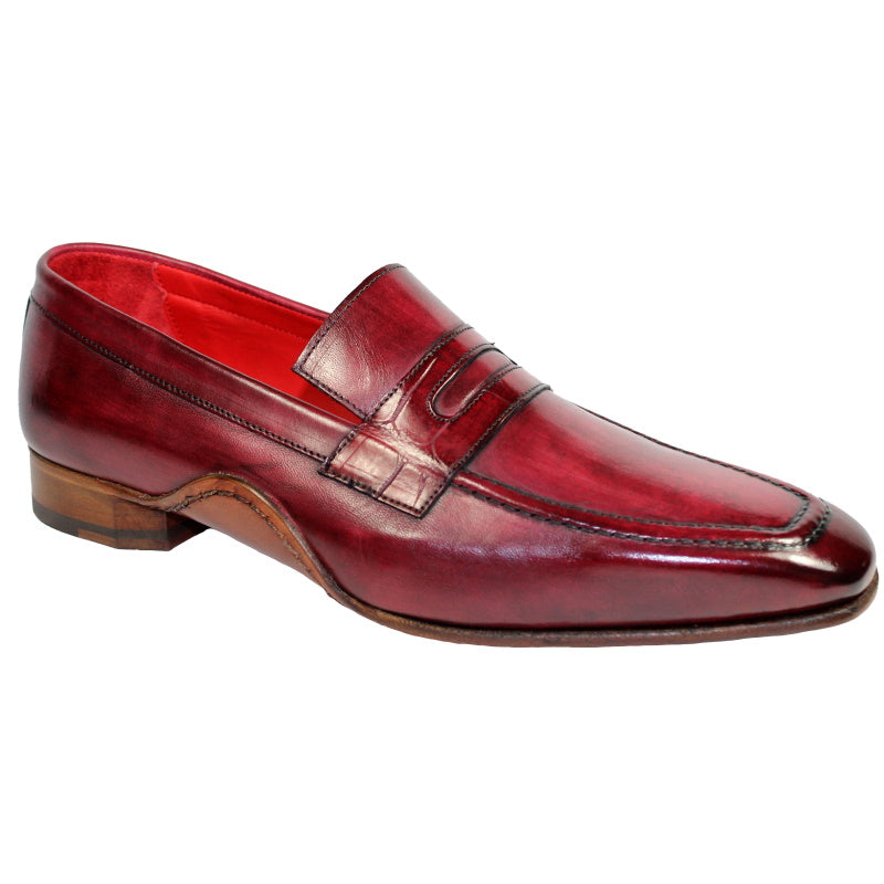 Fennix Edward Calfskin & Alligator Penny Loafers Antique Red