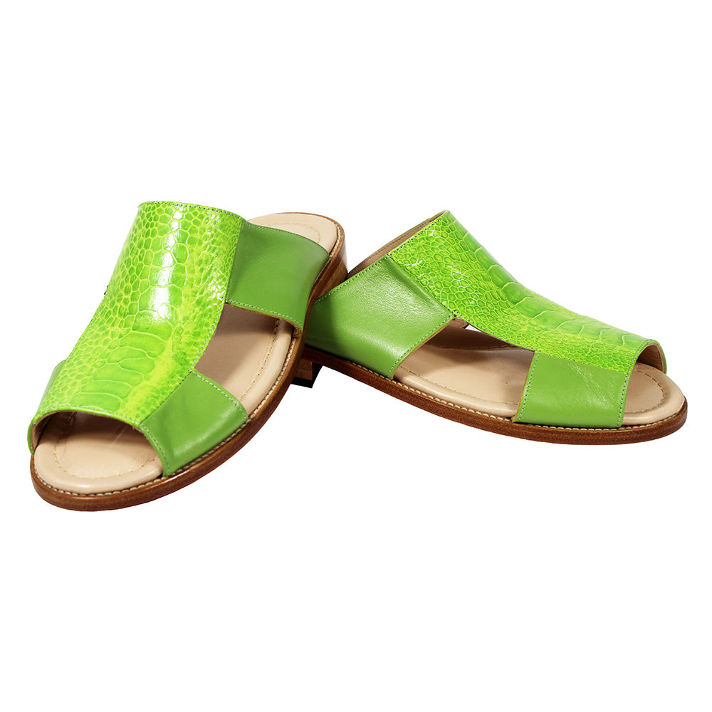 Fennix FX124 Genuine Ostrich / Calfskin Sandals Lime