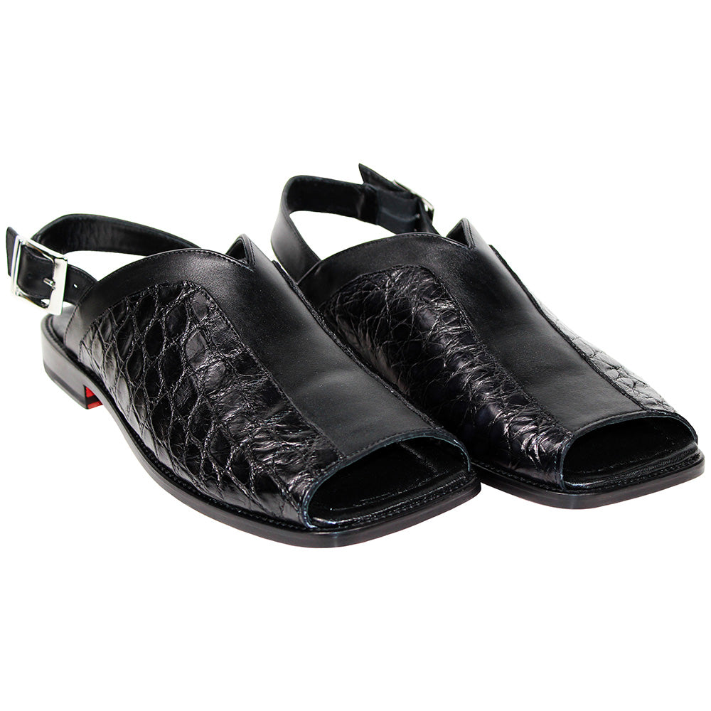 Fennix FX127 Genuine Alligator / Calfskin Sandals Black