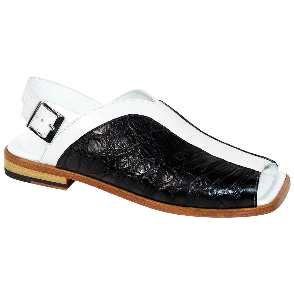 Fennix FX126 Genuine Alligator / Calfskin Sandals Black / White