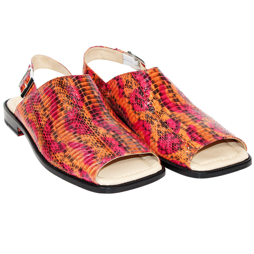 Fennix FX126 Genuine Snakeskin Sandals Multi Orange Fuscia