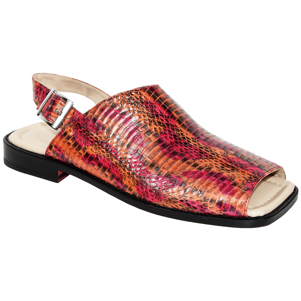 Fennix FX127 Genuine Snakeskin Sandals Multi Orange Fuscia