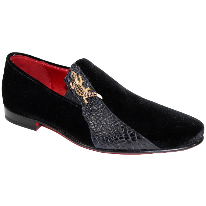 Fennix George Velvet & Alligator Loafers Black