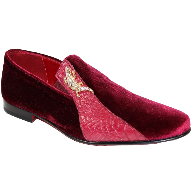 Fennix George Velvet & Alligator Loafers Burgundy