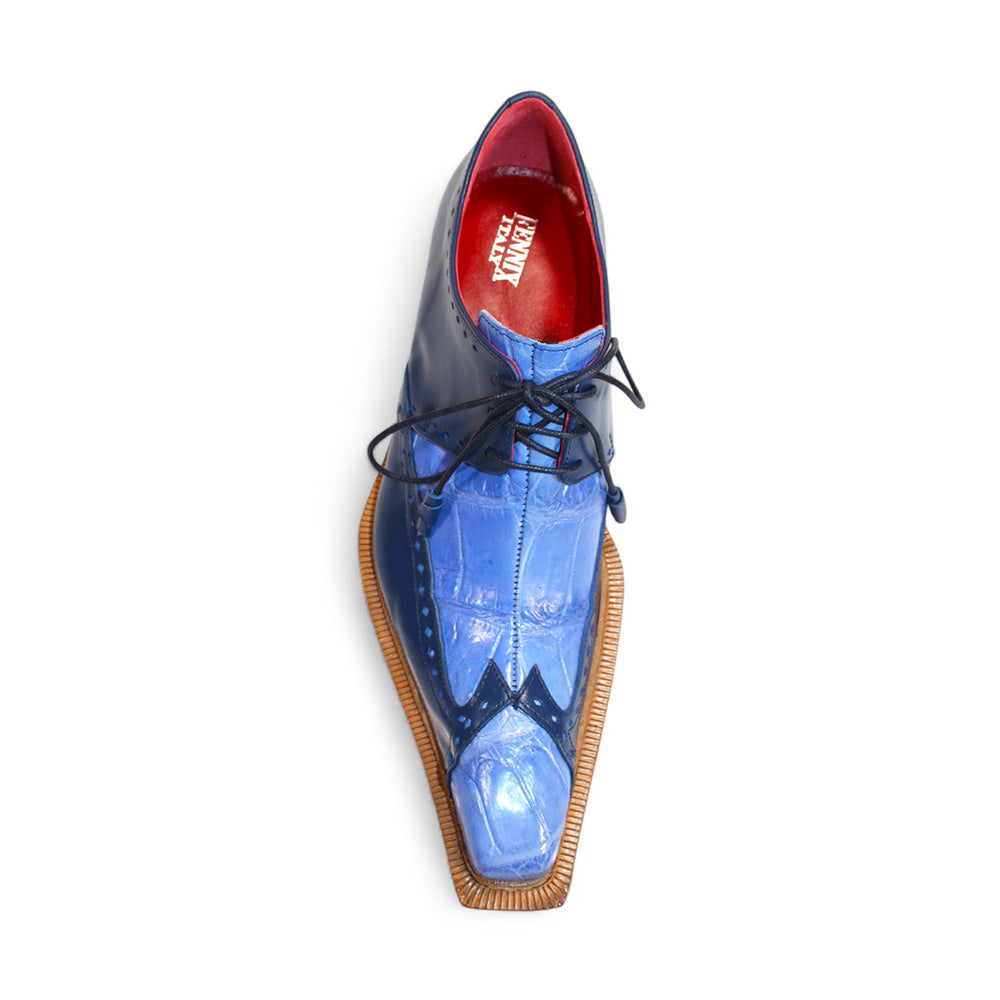 Fennix Harry Genuine Alligator/Leather Shoes Light Blue/Navy