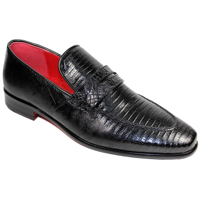 Fennix Jacob Alligator and Lizard Slip-on Shoes Black
