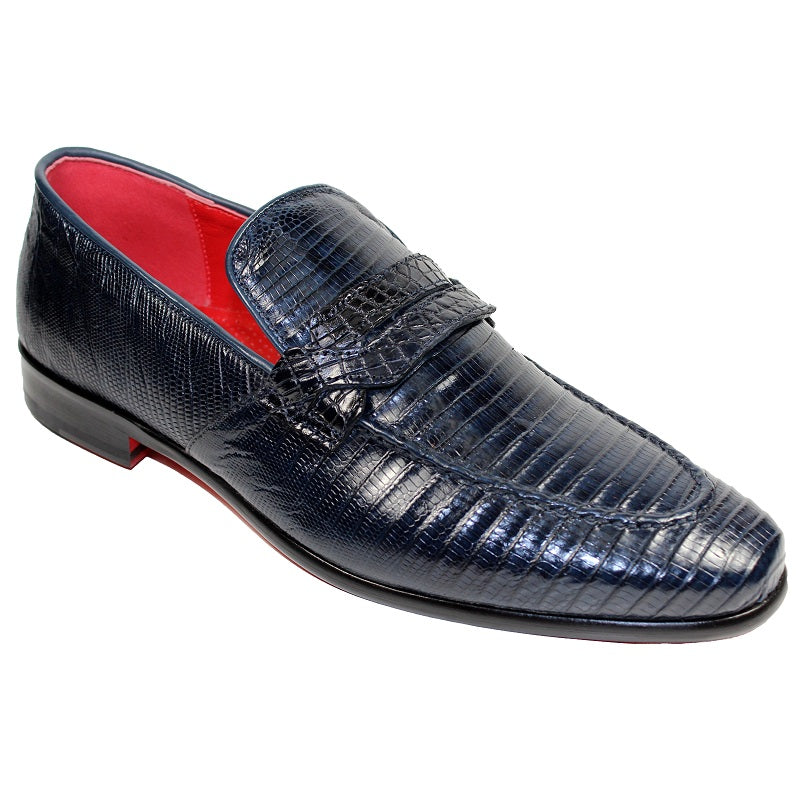 Fennix Jacob Alligator and Lizard Slip-on Shoes Navy