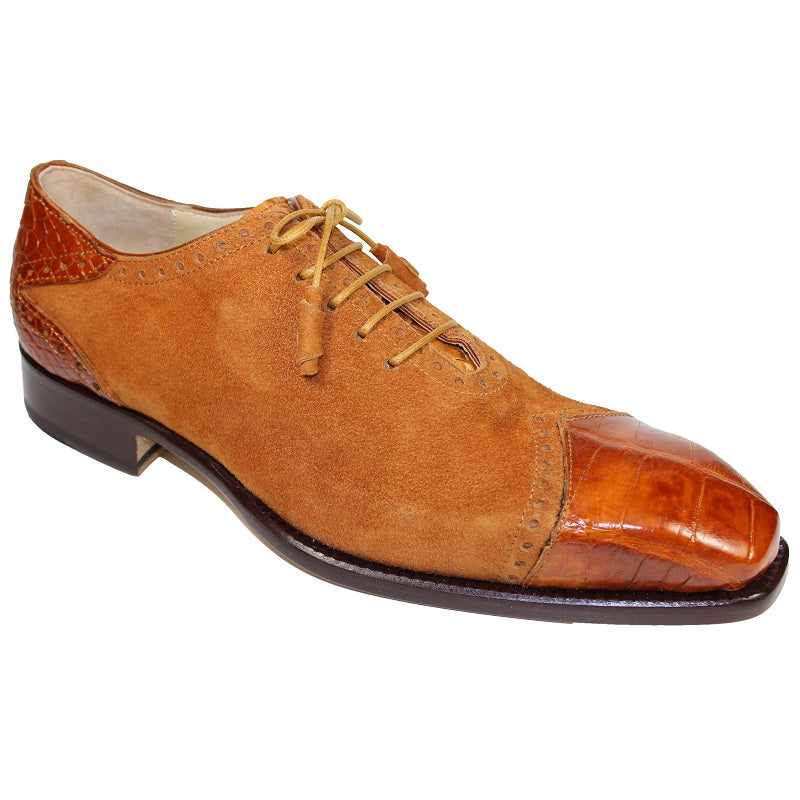 Fennix James Alligator and Suede Lace-up Shoes Cognac