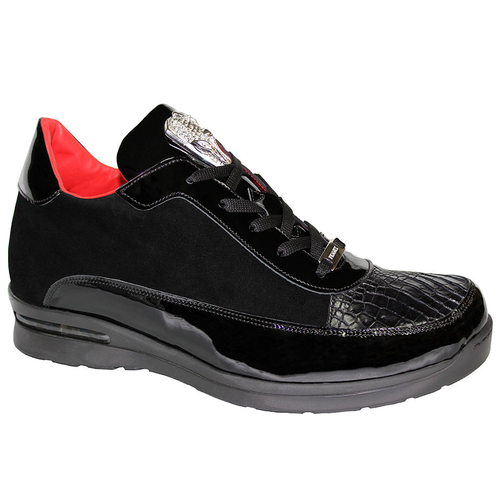 Fennix Karson Alligator Patent & Suede Sneakers Black