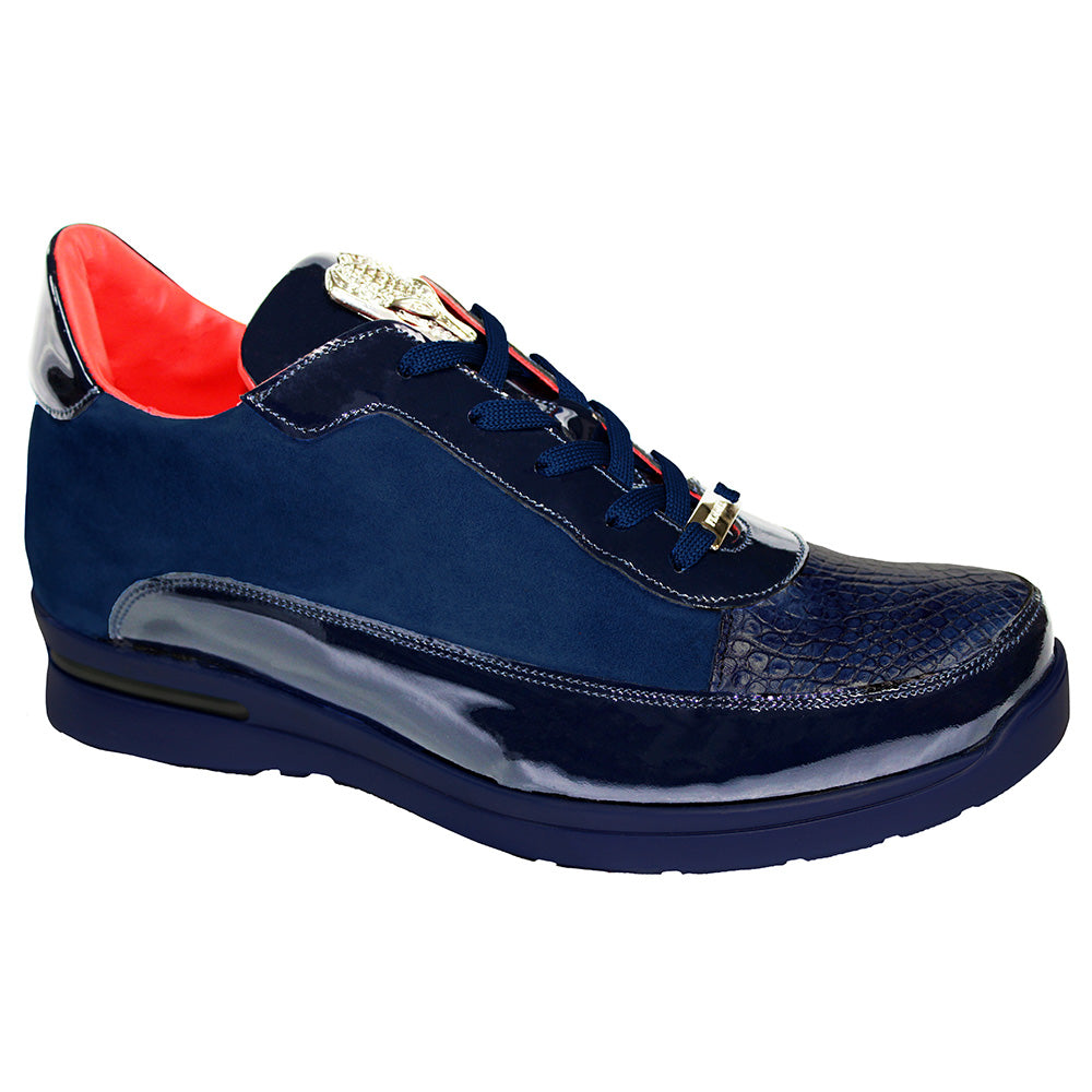 Fennix Karson Alligator Patent & Suede Sneakers Navy