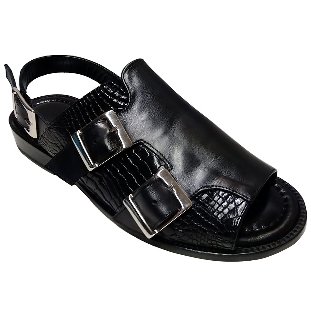 Fennix Leo Alligator / Calfskin Sandals Black