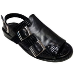 Fennix Leo Leather & Alligator Sandals Black