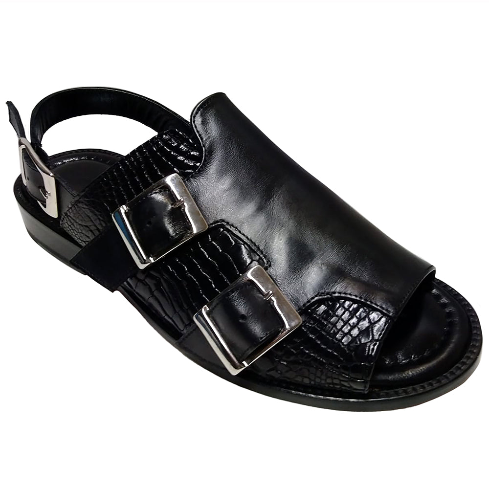 Fennix Leo Leather & Alligator Sandals Black