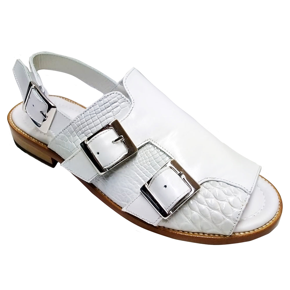 Fennix Leo Leather & Alligator Sandals White