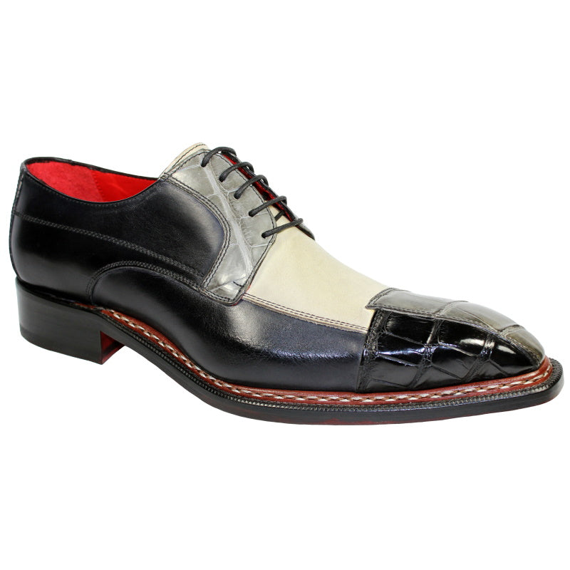 Fennix Lucas Alligator & Calfskin Shoes Tri Tone Black