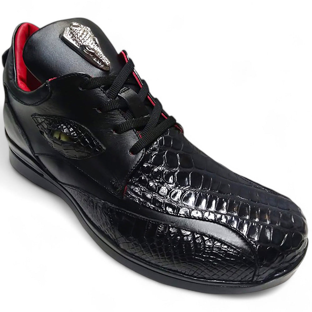 Fennix Mason Leather & Alligator Sneakers Black