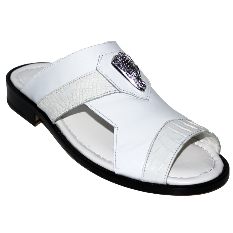 Fennix Monaco Alligator & Calfskin Sandals White