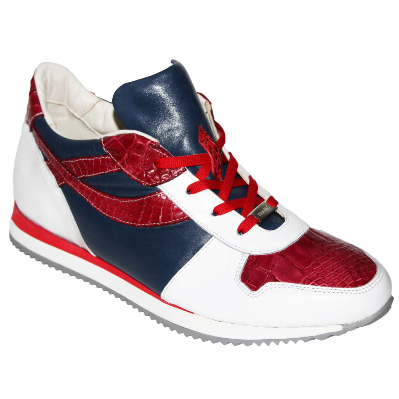 Fennix Sam Alligator & Calfskin Sneakers White / Navy / Red