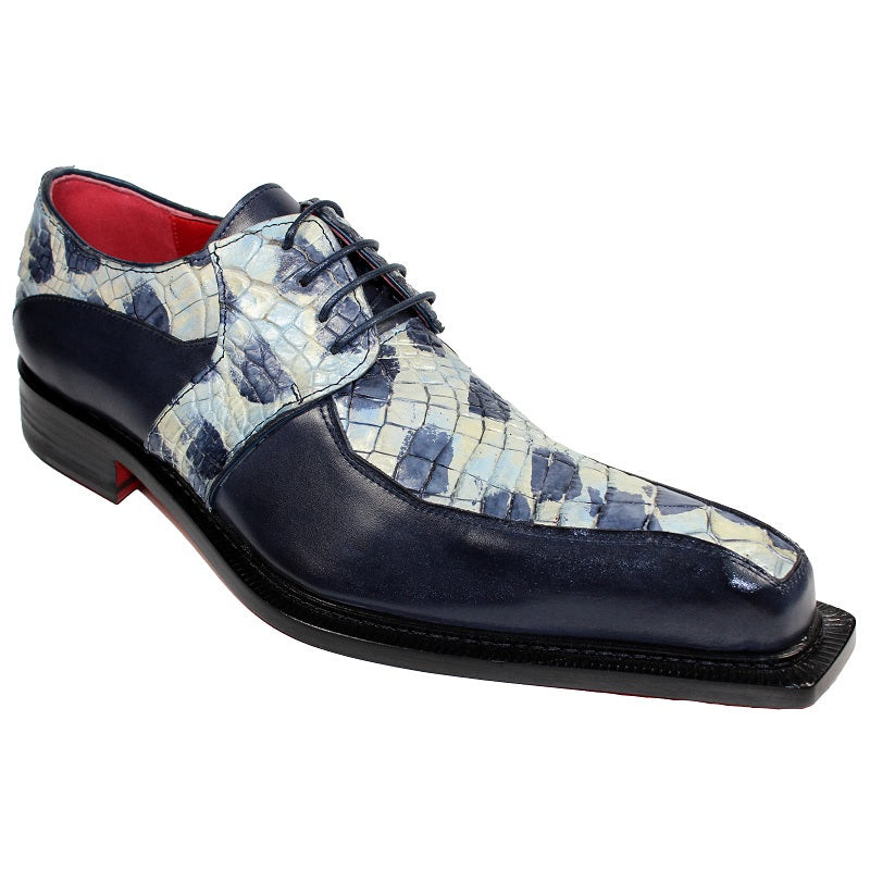Fennix Theo Calf and Alligator Lace-up Shoes Navy Multi