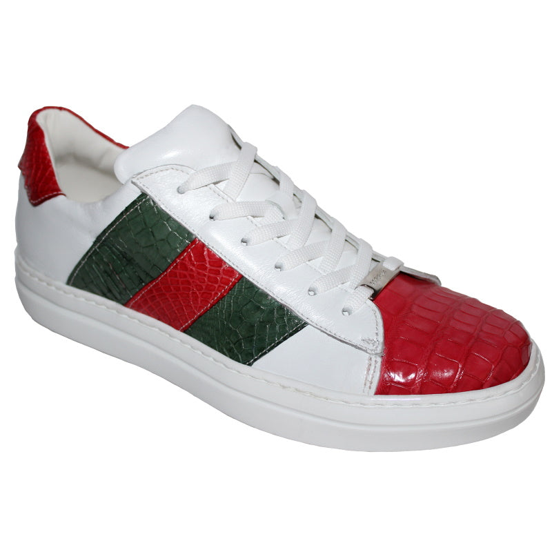 Fennix Toby Alligator & Calfskin Sneakers White / Green / Red