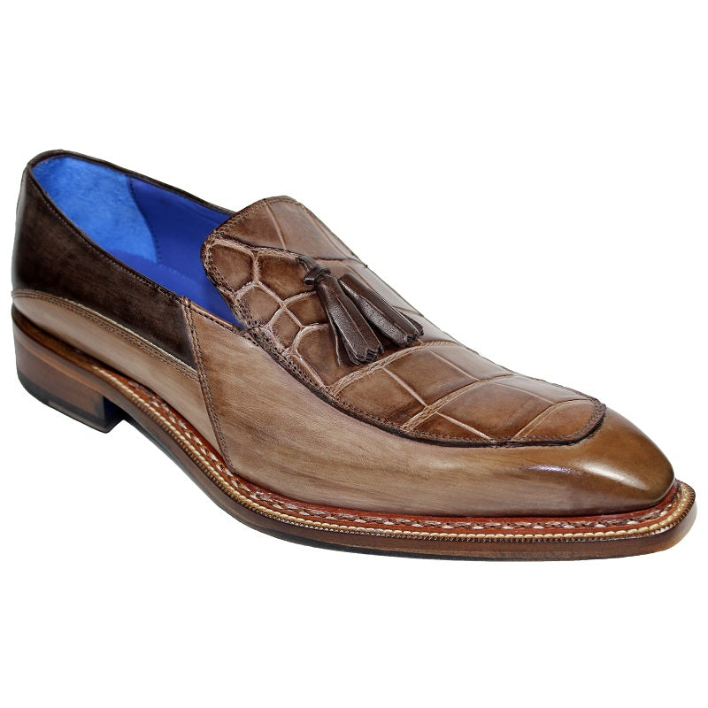 Fennix Trevor Calf and Alligator Slip-on Shoes Taupe