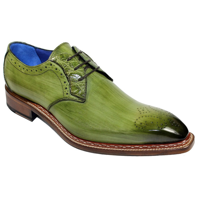 Fennix Tyler Calf and Alligator Lace-up Shoes Olive