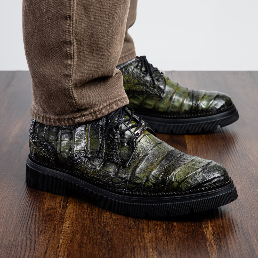 Marco Di Milano Ferrara Caiman Crocodile Derby Dark Green