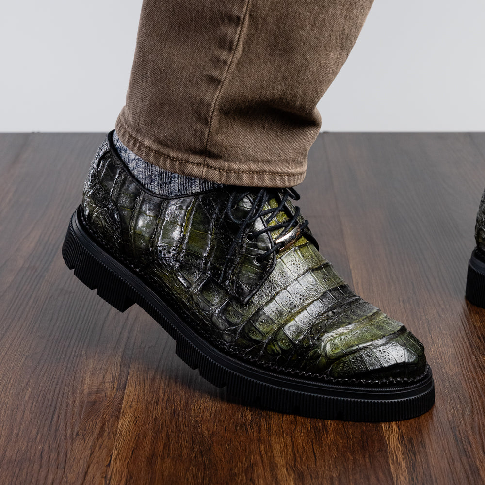 Marco Di Milano Ferrara Caiman Crocodile Derby Dark Green