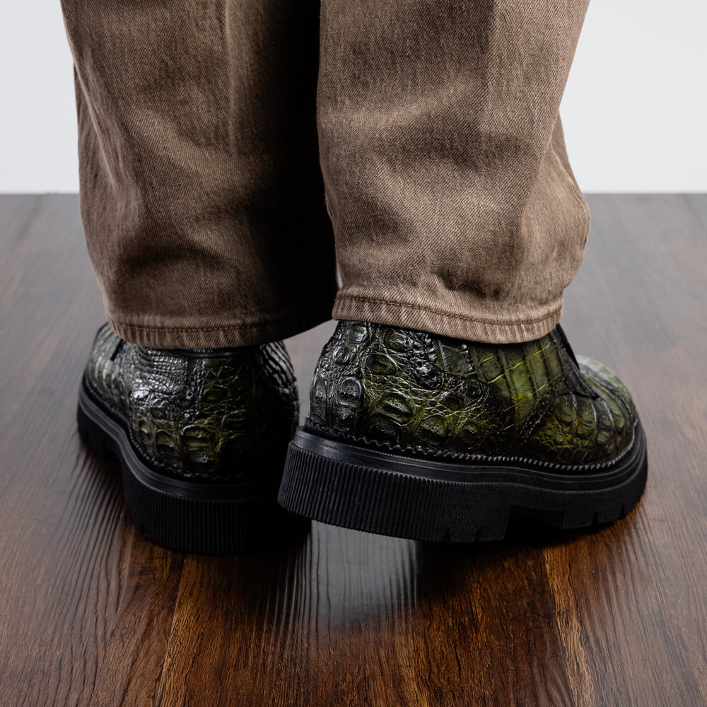 Marco Di Milano Ferrara Caiman Crocodile Derby Dark Green