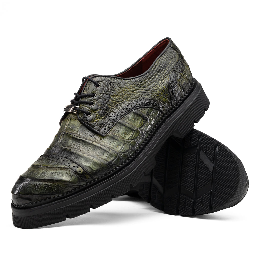 Marco Di Milano Ferrara Caiman Crocodile Derby Dark Green