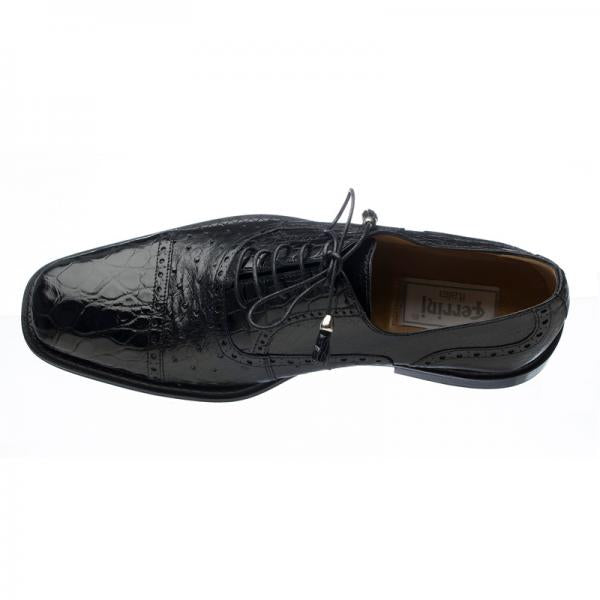 Ferrini 203 / 528 Alligator & Ostrich Quill Cap Toe Shoes Black