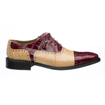 Ferrini 203 / 528 Alligator Cap Toe Shoes Burgundy / Tan