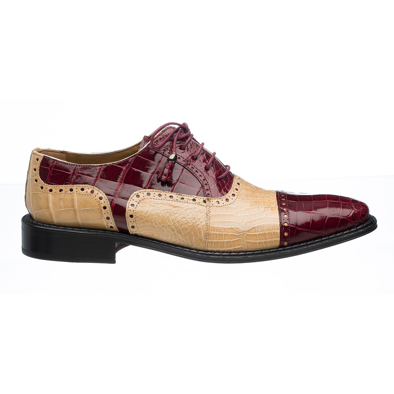Ferrini 203 / 528 Alligator Cap Toe Shoes Burgundy / Tan