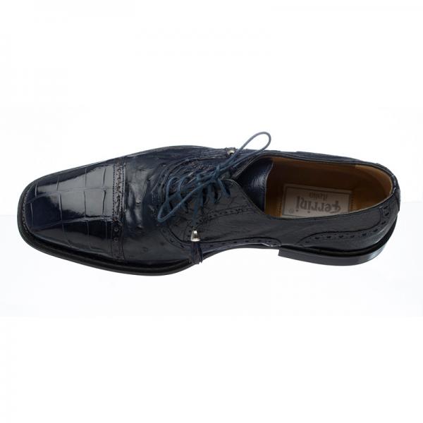 Ferrini 203 / 528 Alligator & Ostrich Quill Cap Toe Shoes Navy