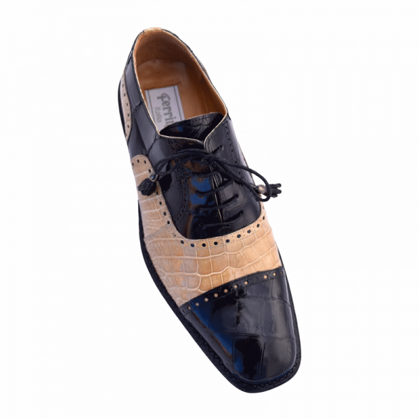 Ferrini 203 / 528 Alligator Cap Toe Shoes Black/Beige