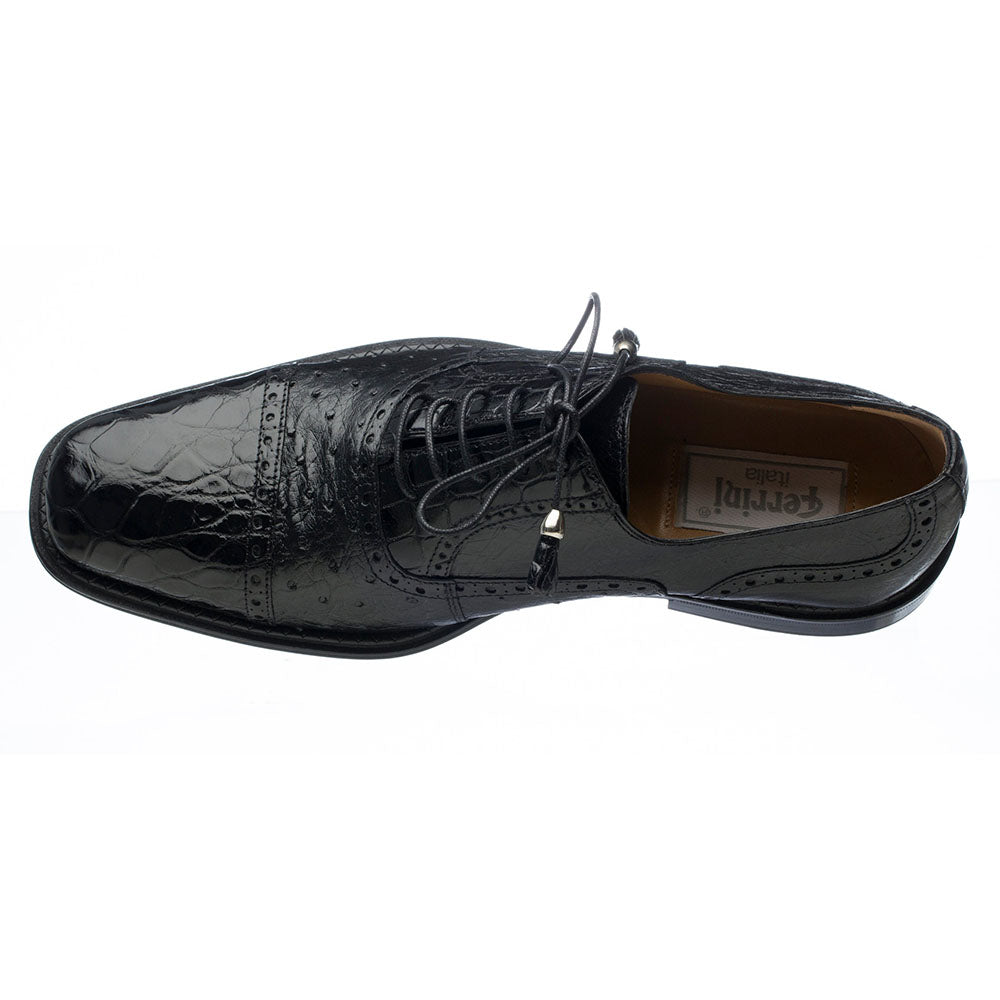 Ferrini 203 Alligator/ Ostrich Cap Toe Shoes Black