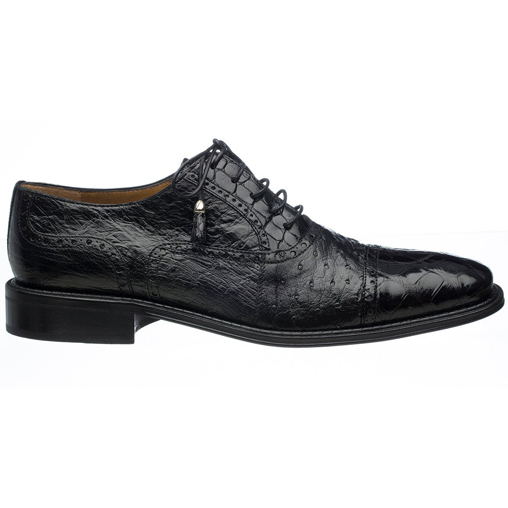 Ferrini 203 Alligator/ Ostrich Cap Toe Shoes Black