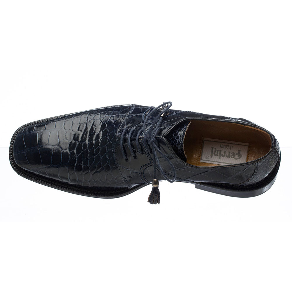 Ferrini 205 Belly Alligator Plain Toe Shoes Navy