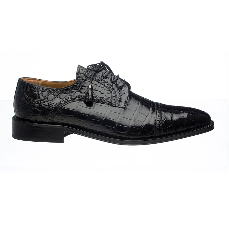 Ferrini 216M Alligator Cap Toe Shoes Black