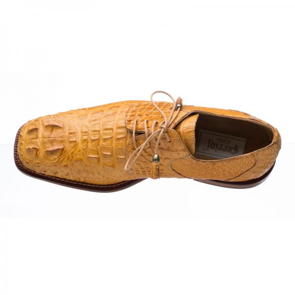 Ferrini 228 Hornback Alligator Square Toe Derby Shoes Camel