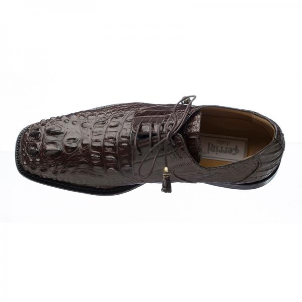Ferrini 228 Hornback Alligator Square Toe Derby Shoes Chocolate