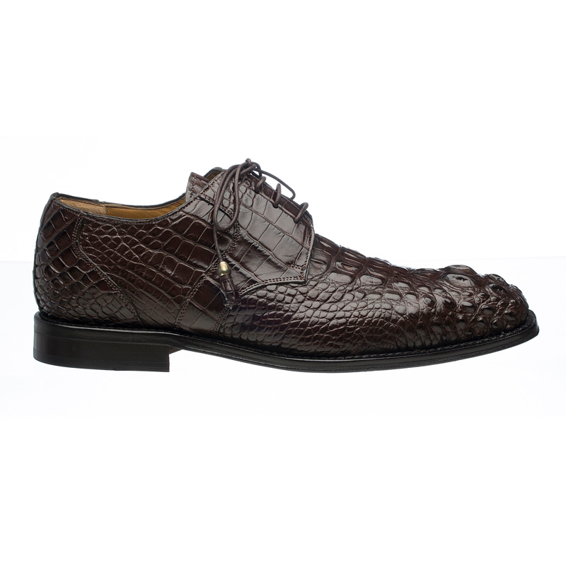 Ferrini 228 Hornback Alligator Square Toe Derby Shoes Chocolate
