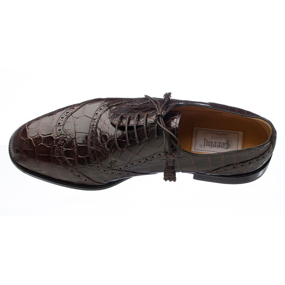 Ferrini Ferrini 3673 Belly Alligator Wingtip Shoes Chocolate | MensDesignerShoe.com