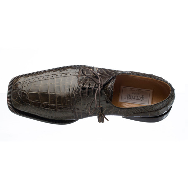 Ferrini 3678 Alligator Derby Square Toe Shoes Olive