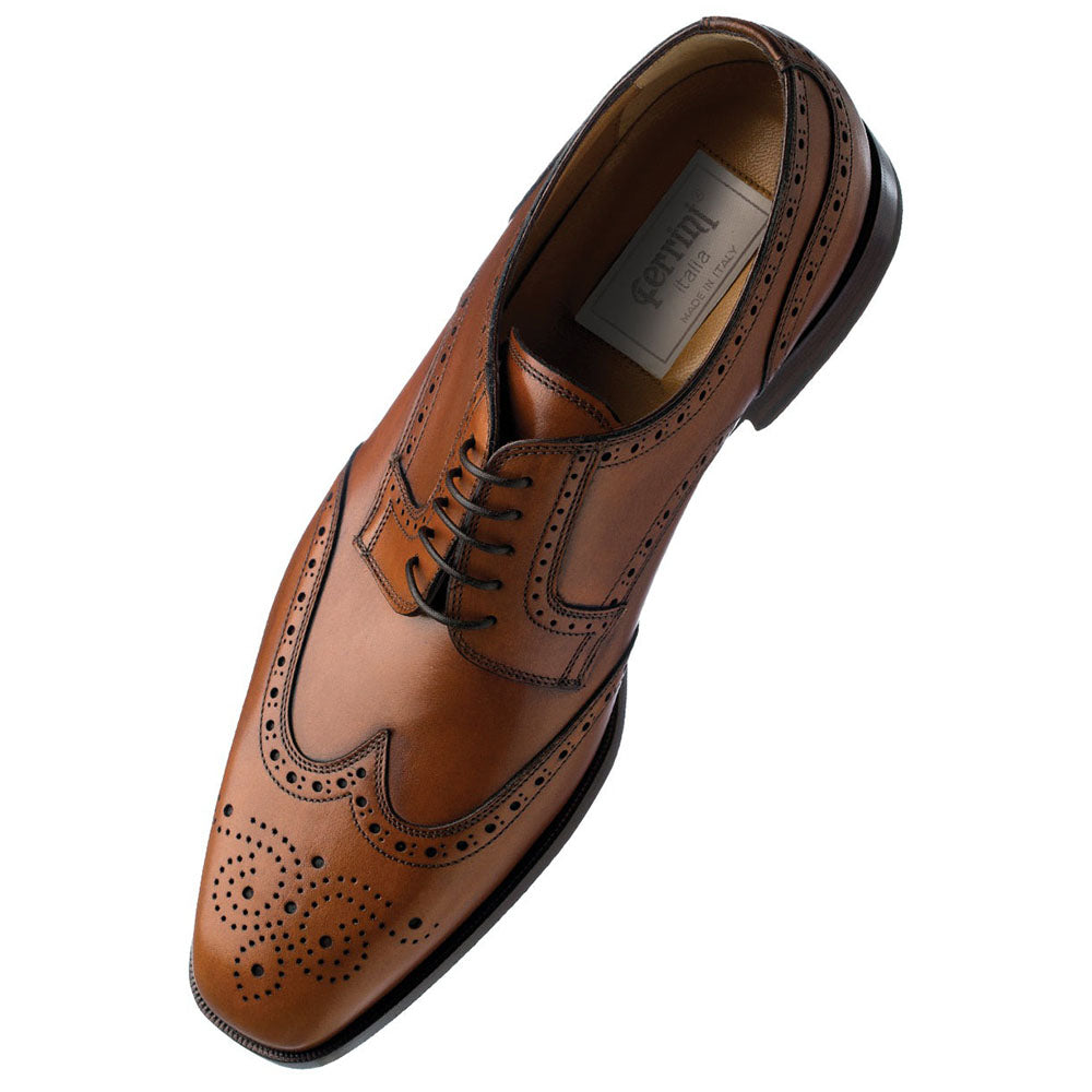 Ferrini 3704 French Calfskin Wingtip Shoes Caramel