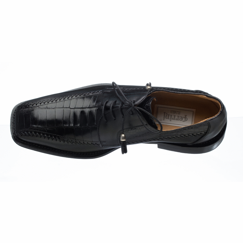 Ferrini 3746 Belly Caiman Calfskin Bicycle Toe Shoes Black