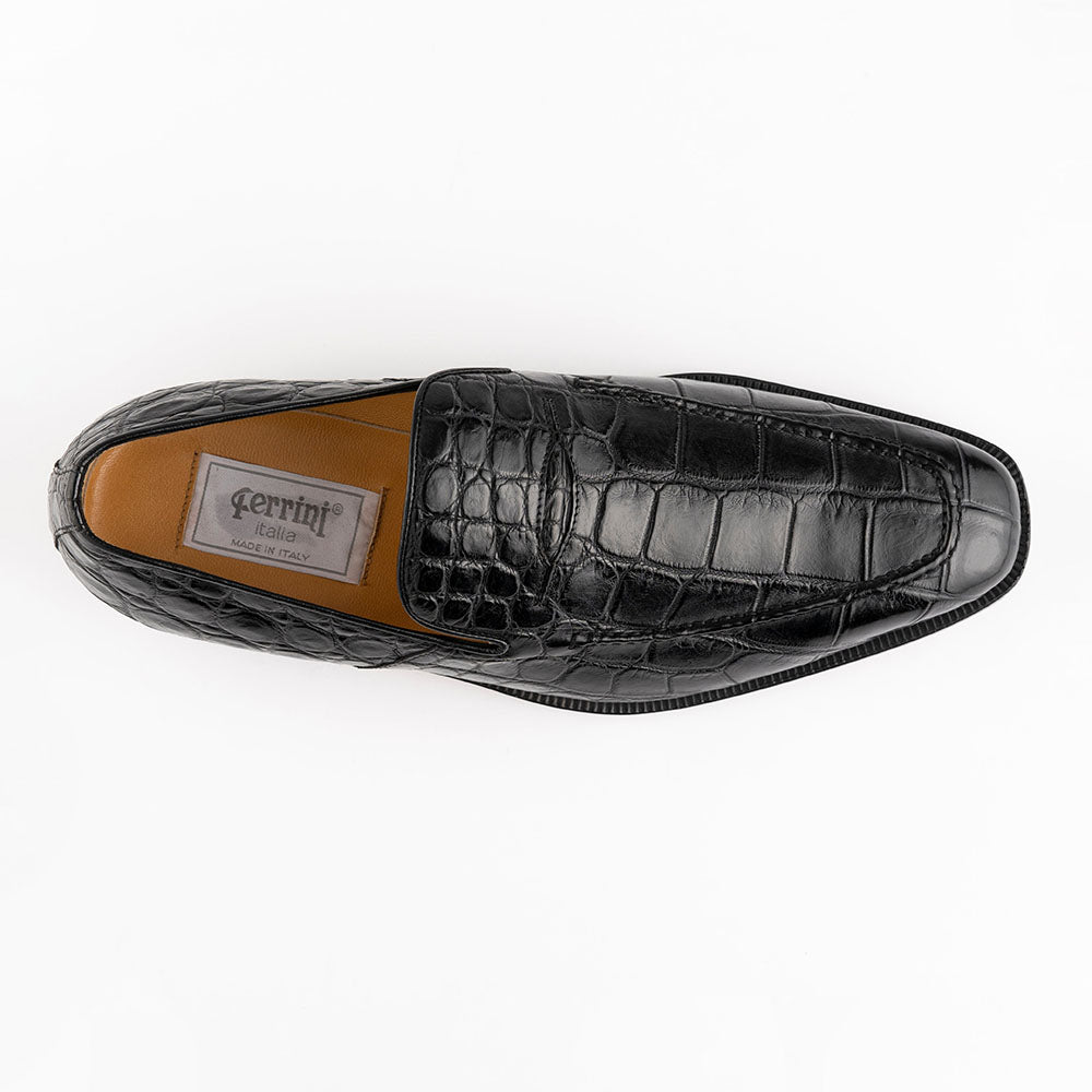 Ferrini 3877 Alligator Slip-on Loafers Black