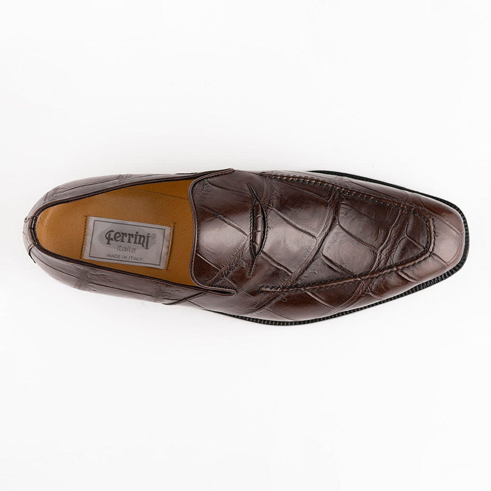 Ferrini 3877 Alligator Slip-on Loafers Chocolate