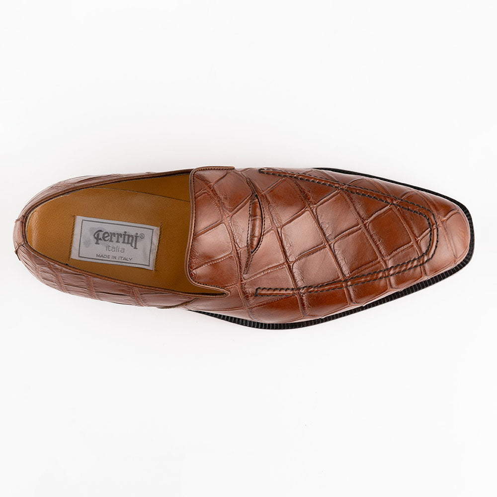 Ferrini 3877 Alligator Slip-on Loafers Cognac